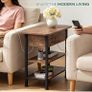 Side Table with Charging Station, Small Flip Top Narrow Sofa End Table with USB Ports, Type C Ports and Outlets, with Storage, 3-Tier, for Living Room, Bedroom, Brown Image 3