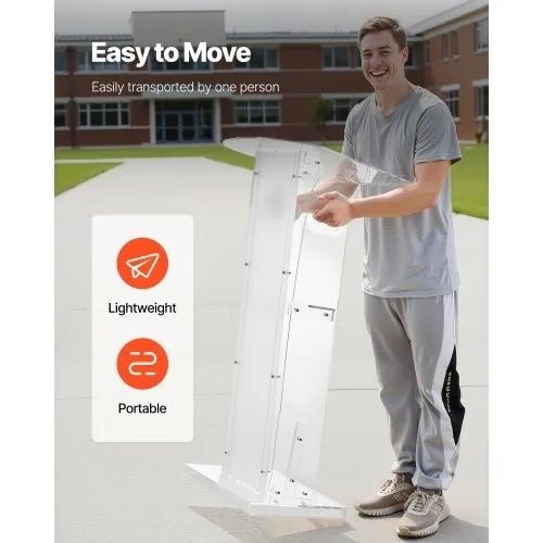 Podium Stand, 1100 mm Acrylic Lectern, Portable Laptop Desk with Wide Reading Surface and Storage Shelf, Book Stopper, Floor-Standing, for Classroom