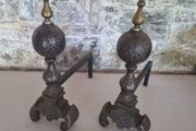 Pair of Large Victorian Fireplace Fire Dogs with Brass Finials