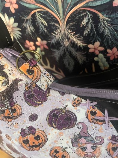 Handmade witch shoulder bag black and lilac