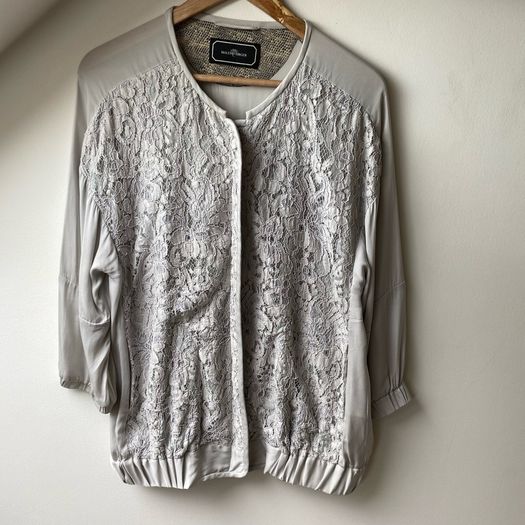 By Malene Birger Silk Lace Paneled Bomber Jacket