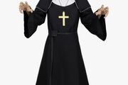 Scary Nun Outfit with mask, cross necklace Halloween costume Black