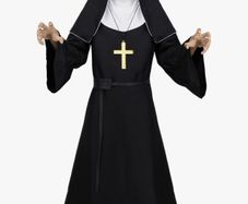 Scary Nun Outfit with mask, cross necklace Halloween costume Black