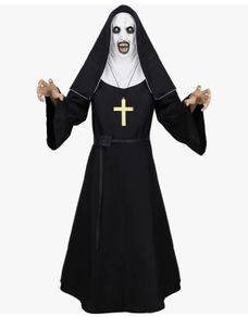 Scary Nun Outfit with mask, cross necklace Halloween costume Black