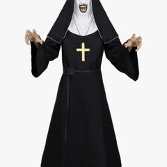 Scary Nun Outfit with mask, cross necklace Halloween costume Black