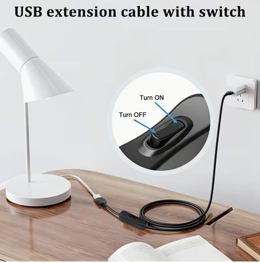 Set of 2 USB 304 Switch Extension Cables, 5V Male to Female, Designed for Use with 5V USB