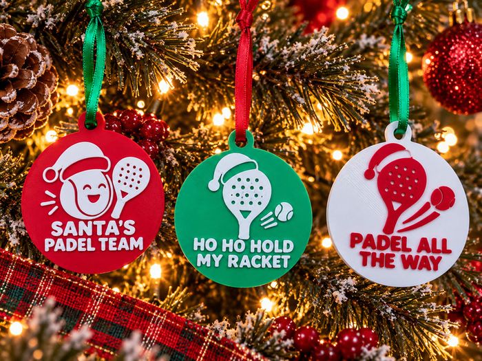 Set of 3 Padel Christmas Ornaments, Xmas Padel Lover Gift, 3D Printed Decoration