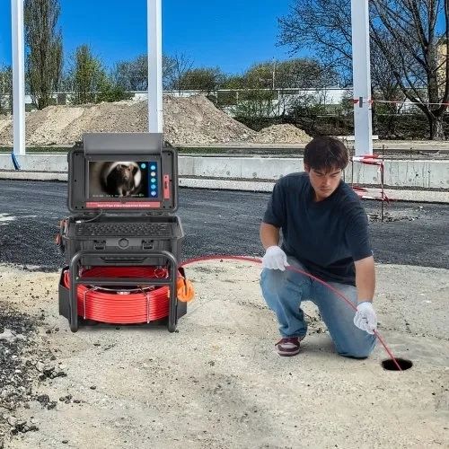 Sewer Camera, 165 ft/50m, Self-Leveling Drain Camera with 10.1" Touchscreen, 512Hz Transmitter & Distance Counter, IP67 Snake Plumbing Camera