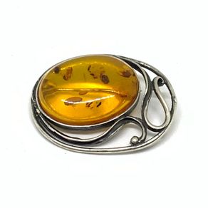 Art Nouveau silver brooch with Amber