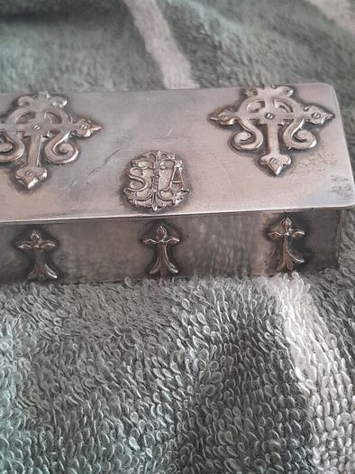 old silver plate religious box