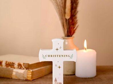 Faith & Hope Mantel Cross Plaque - Christening
