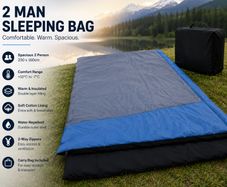 2 Man Sleeping Bag 230 x 160cm Cotton Lined Double Sleeping Bag 3 to 4 Season Camping Blanket