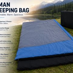 2 Man Sleeping Bag 230 x 160cm Cotton Lined Double Sleeping Bag 3 to 4 Season Camping Blanket