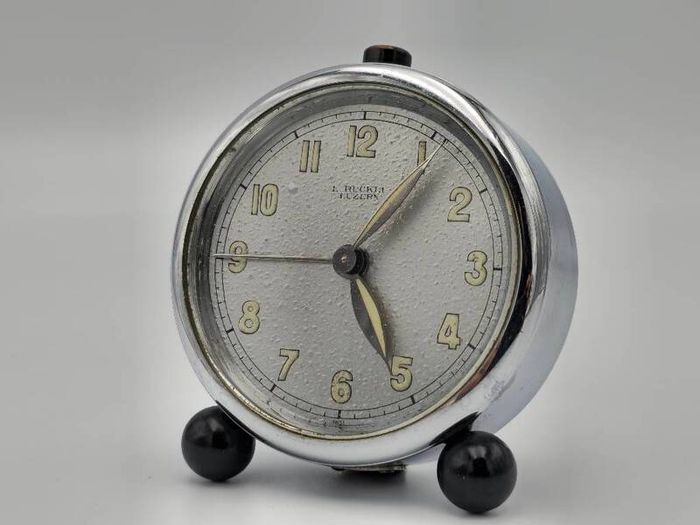 Vintage 1940s L.Ruckli Luzern Swiss made Alarm Clock WW2 Era