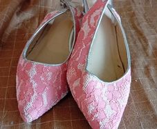 Coral Lace Beaded Kitten Heels