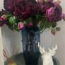 Blue Glass Face Vase & Peony Roses Image 4