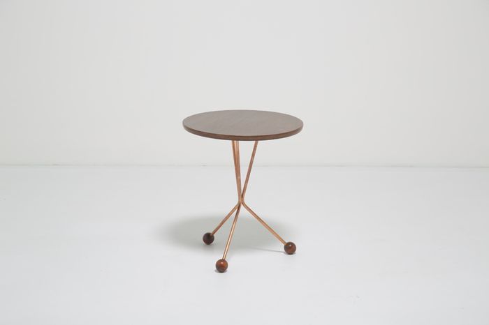 Vintage Tripod Side Teak and Copper Table by Albert Larsson for Alberts Tibro, 1950s