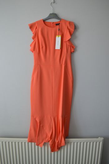 Karen Millen Frilly Dress SIZE 10 Coral