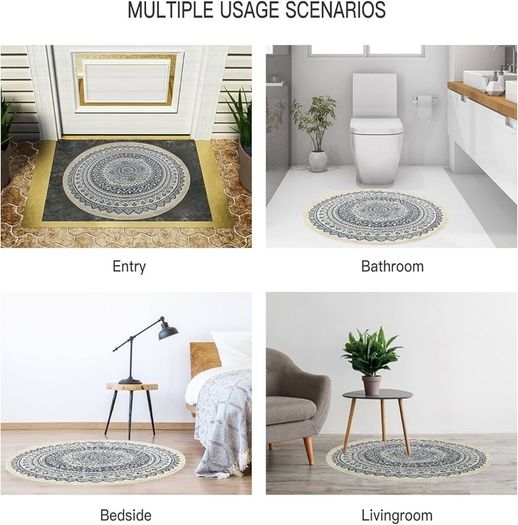 Round Cotton Area Rugs 90cm Washable Machine Hand Woven Tassels Circle Rug Carpet Chic Bohemian Pattern Floor Mats Boho rug for Bedroom Living Room Sofa Coffee Table Swing Chair Bed Side