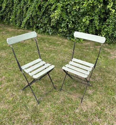 Pair of 1930s Vintage Green Folding Garden Chairs