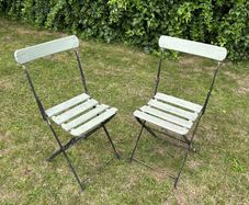 Pair of 1930s Vintage Green Folding Garden Chairs