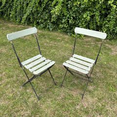 Pair of 1930s Vintage Green Folding Garden Chairs