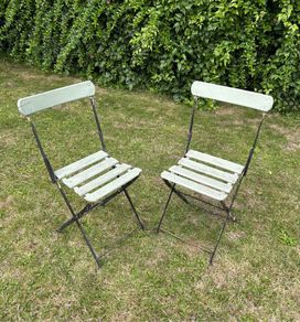 Pair of 1930s Vintage Green Folding Garden Chairs