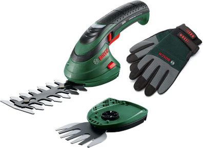 Cordless Edging Shear Set Isio 3.6 V, Blade Length: 12 cm, Tooth spacing: 8 mm, with XL Gardening Gloves Included, in Soft Bag Packaging