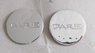 2 x Dare chrome centre badges - Multiple Items Can Be Added For Delivery