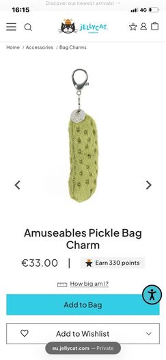 New JELLYCAT Amuseables Pickle Bag Charm