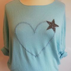 Carla Giannini Turquoise Aqua Knit Jumper Heart Star Ladies One Size NWT  CAN POST