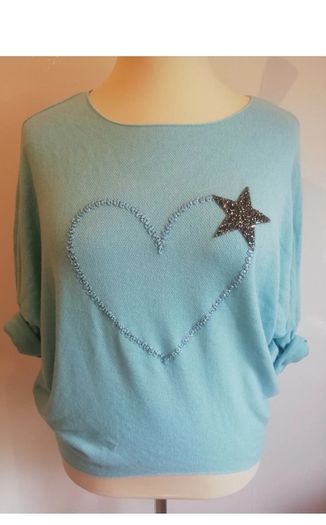 Carla Giannini Turquoise Aqua Knit Jumper Heart Star Ladies One Size NWT  CAN POST