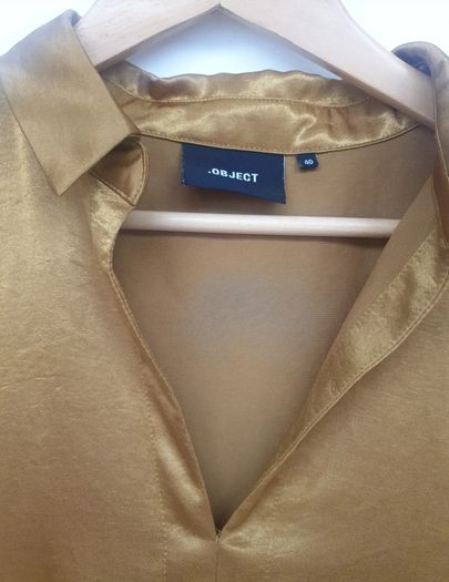Object gold mustard ruffle flounce tiered smock shirt collar dress size EU 40