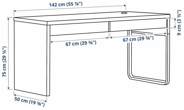 IKEA MICKE desk, white, 142x50 cm, 2 drawers