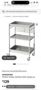 IKEA KUNGSFORS Stainless Steel Kitchen Trolley with Wooden Top