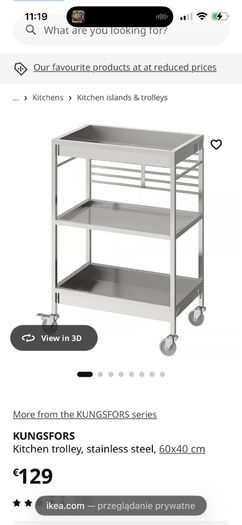 IKEA KUNGSFORS Stainless Steel Kitchen Trolley with Wooden Top