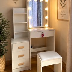 Dressing Table LED with Mirror & Stool