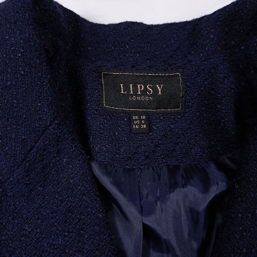 Lipsy Navy Blue Textured Boucle Double-Breasted Tailored Blazer Jacket 10UK/38EU