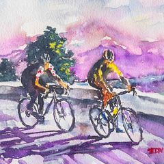 cycling scenes watercolour
