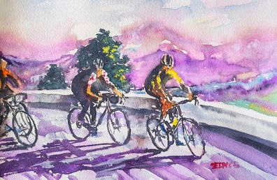 cycling scenes watercolour