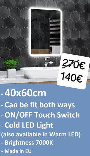 LED Bathroom Mirrors Speakers Demister Antifog Weather Station Clock Dual LED Sensor Touch