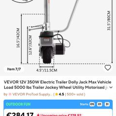 Jockey Wheel 2270KG Vehicle Load Caravan Boat Wheel Dolly Trailer Pickup Power Mover