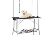 Adjustable Dog Grooming Table with 2 Loops and Basket