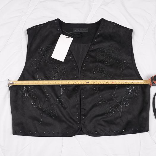 Zara Black Faux Suede Studded Waistcoat Vest Size XL