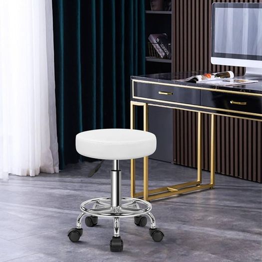 PU Leather Round Rolling Stool with Foot Rest Swivel Height Adjustment Spa Drafting Salon Tattoo Work Office Massage Stools Task Chair Small