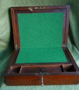Antique 1800s Wood Folding Portable Travel Writing Lap Desk Campaign Box Case Key