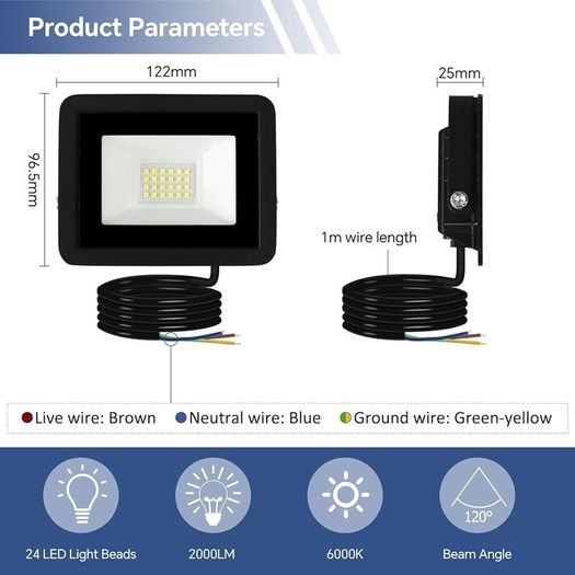 NEW SALE | 20W LED Floodlight Outdoor, 2000LM Super Bright LED Security Lights IP66 Waterproof, 6000K Daylight White Outdoor LED Flood Lights with 1M Wire for Garden, Garage, Backyard, Pack of 2
