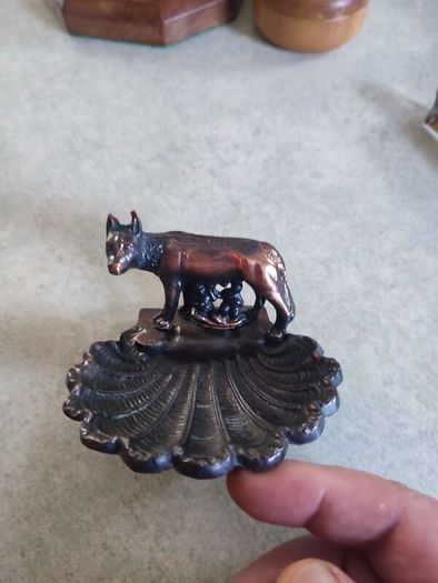 Romulus and Remus Brass / bronze  Figurine With Shell Dish as trinket dish / or ashtray.