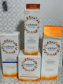 Lumene Nordic c glow renew boost essence, day cream spf15, awakening eye cream, glow night serum