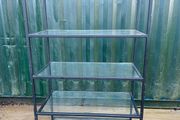 3 Large Black Glass Shelf Shop Display Stands - Steel Construction Very Good Quality